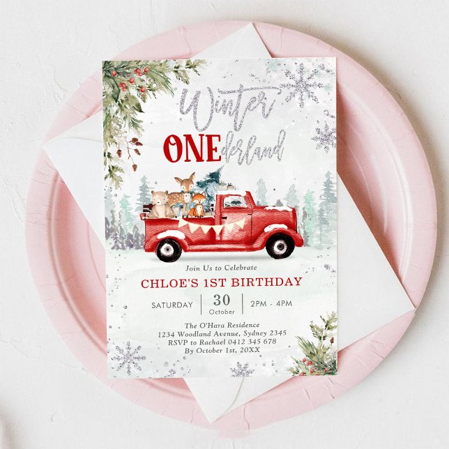 Invitación Invierno ONEderland Camión Rojo 1er Cumpleaños (Subido por el creador)