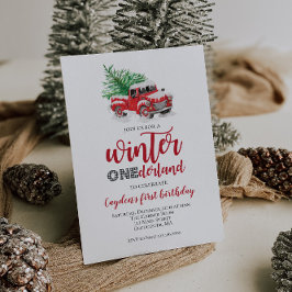 Invitación Invierno Onederland Camión Rojo Primer Cumpleaños