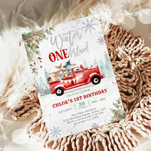 Invitación Invierno ONEderland Camioneta Roja Chica 1er Cumpl