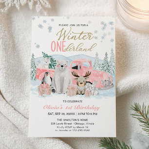 Invitación Invierno Onederland Chica Animal Ártico Cumpleaños
