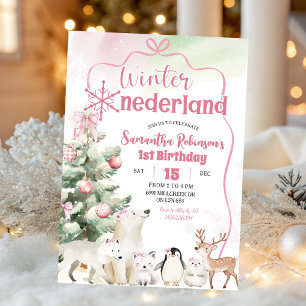 Invitación Invierno Onederland Chica Animal Ártico Cumpleaños