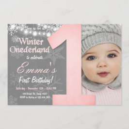 Invitación Invierno Onederland Chica Gray Snowflake Cumpleaño