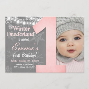 Invitación Invierno Onederland Chica Gray Snowflake Cumpleaño