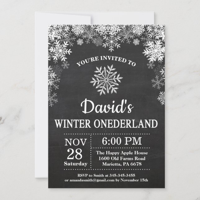 Invitación Invierno Onederland Copo de Nieve Cumpleaños 1 (Anverso)