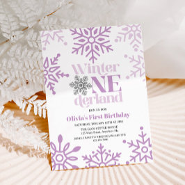 Invitación Invierno Onederland Copo de Nieve Púrpura Cumpleañ