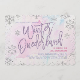 Invitación Invierno Onederland Cumpleaños Plata Púrpura Rosa