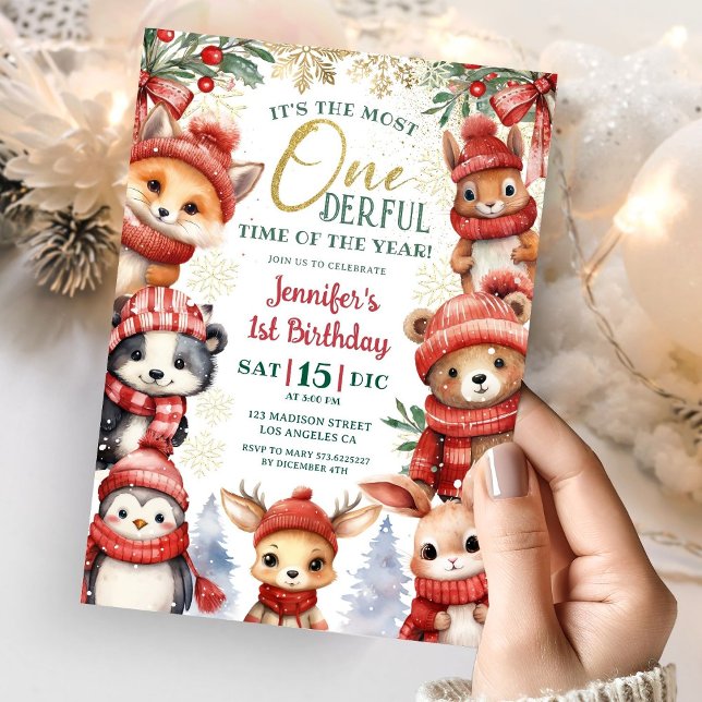 Invitación Invierno Onederland Cute Animales de Invierno Prim (Subido por el creador)