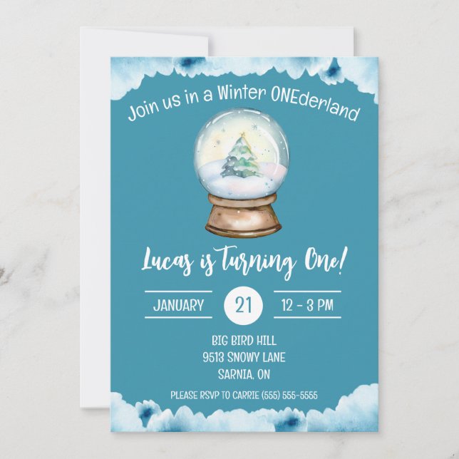 Invitación Invierno ONEderland, fiesta de cumpleaños de los n (Anverso)