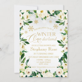 Invitación Invierno Onederland Flores Blancas copos de nieve