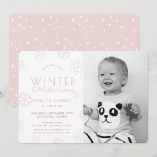 Invitación Invierno Onederland Foto Rosa Primer cumpleaños
