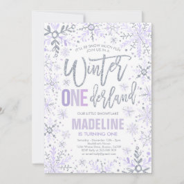Invitación Invierno Onederland Morple Silver Snowflake Cumple