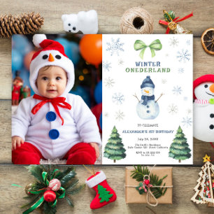 Invitación Invierno Onederland Muñeco de Nieve 1er Cumpleaños