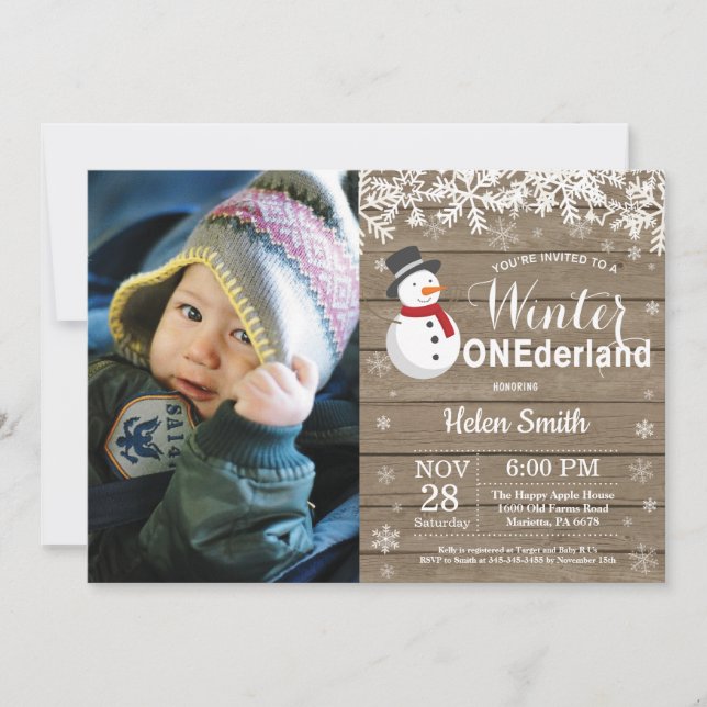 Invitación Invierno Onederland Muñeco de Nieve Cumpleaños 1 (Anverso)