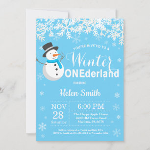 Invitación Invierno Onederland Muñeco de Nieve Niño Cumpleaño