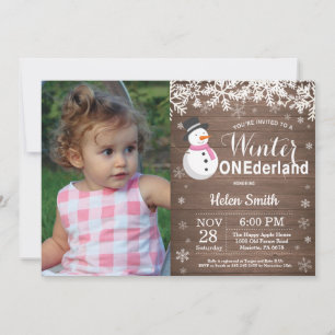 Invitación Invierno Onederland Muñeco de Nieve Rústico Cumple