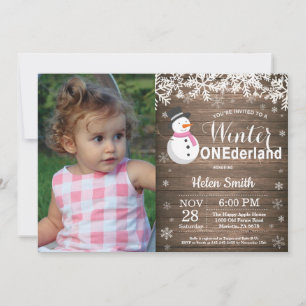 Invitación Invierno Onederland Muñeco de Nieve Rústico Cumple