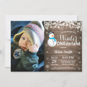 Invitación Invierno Onederland Muñeco de Nieve Rústico Niño C