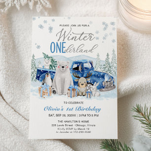 Invitación Invierno Onederland Niño Animal Ártico Cumpleaños 