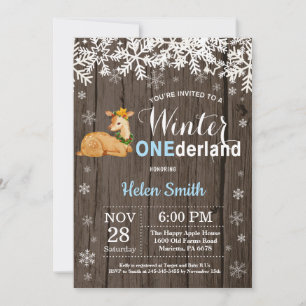 Invitación Invierno Onederland Niño Ciervo Rústico Cumpleaños
