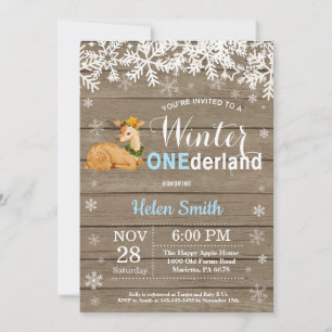 Invitación Invierno Onederland Niño Ciervo Rústico Cumpleaños