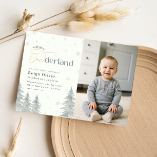 Invitación Invierno Onederland Niño Foto Cumpleaños de Primer