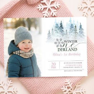 Invitación Invierno Onederland Niño Niña Foto 1er Cumpleaños