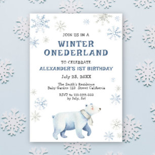 Invitación Invierno Onederland Oso Polar 1er Cumpleaños 