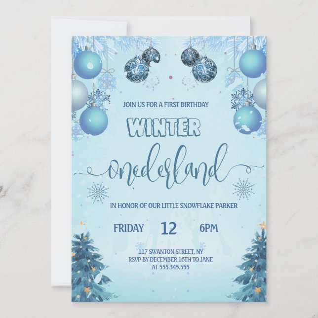 Invitación Invierno onederland para el primer cumpleaños de u (Anverso)