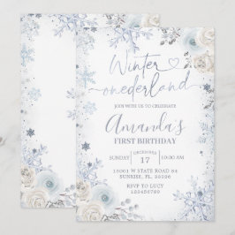 Invitación Invierno Onederland Pastel Blue Snowflake Cumpleañ