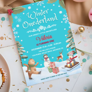 Invitación Invierno Onederland Pequeña Copo de Nieve Cumpleañ