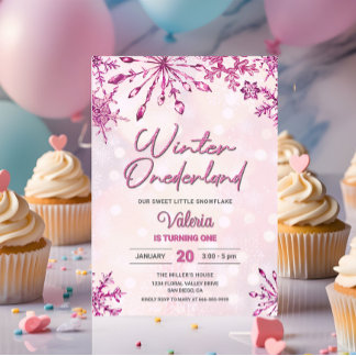 Invitación Invierno Onederland Pequeño Snowflake Primer cumpl
