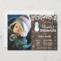 Invierno Onederland Pingüino Rústico Niño Cumpleañ