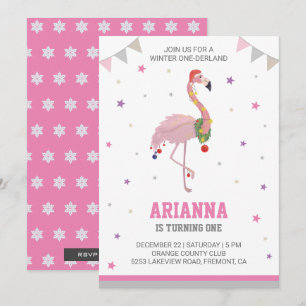 Invitación Invierno ONEderland Pink Flamingo Primer Chica Cum