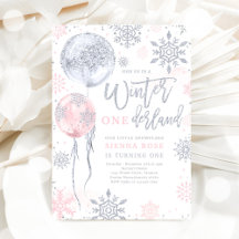 Invierno Onederland Pink Silver Snowflake Cumpleañ