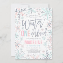 Invierno Onederland Pink Silver Snowflake Cumpleañ