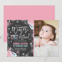 Invitación Invierno ONEderland Plata rosa Primer cumpleaños