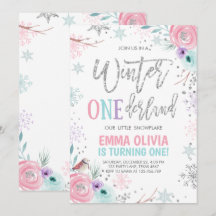 Invierno Onederland Plata rosa Primer cumpleaños