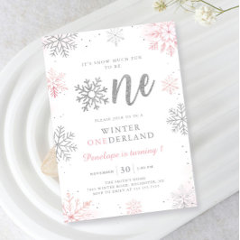 Invitación Invierno Onederland Plata Rosa Primer Cumpleaños