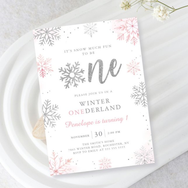 Invitación Invierno Onederland Plata Rosa Primer Cumpleaños (Subido por el creador)
