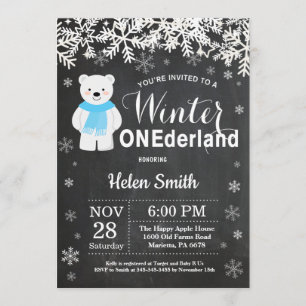Invitación Invierno Onederland Polar Bear Boy Primer cumpleañ