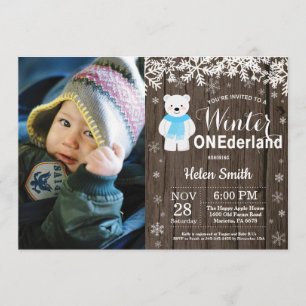 Invitación Invierno Onederland Polar Bear Boy Primer cumpleañ