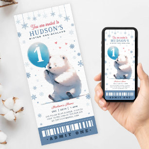 Invitación Invierno Onederland Polar Bear primer billete de c