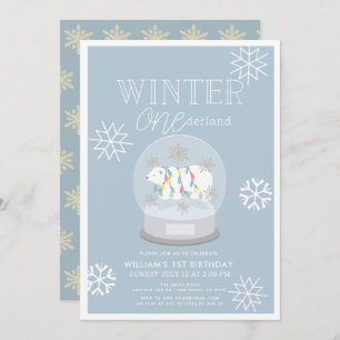 Invitación Invierno Onederland Polar Oso Azul Primer cumpleañ