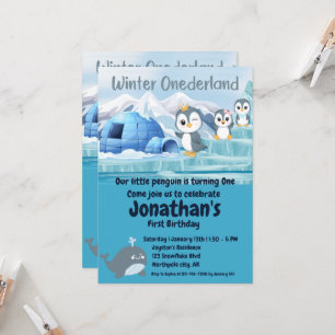 Invitación Invierno Onederland Primer cumpleaños Cute Pingüin