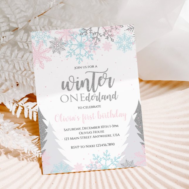 Invitación Invierno Onederland Primer cumpleaños de árboles d (Subido por el creador)