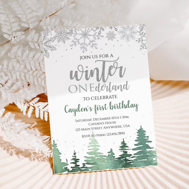 Invitación Invierno Onederland Primer cumpleaños de árboles d (Subido por el creador)