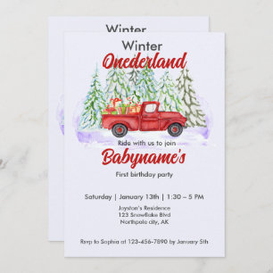 Invitación Invierno Onederland Primer cumpleaños de Red Truck