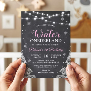 Invitación Invierno Onederland Primer cumpleaños del bebé de 