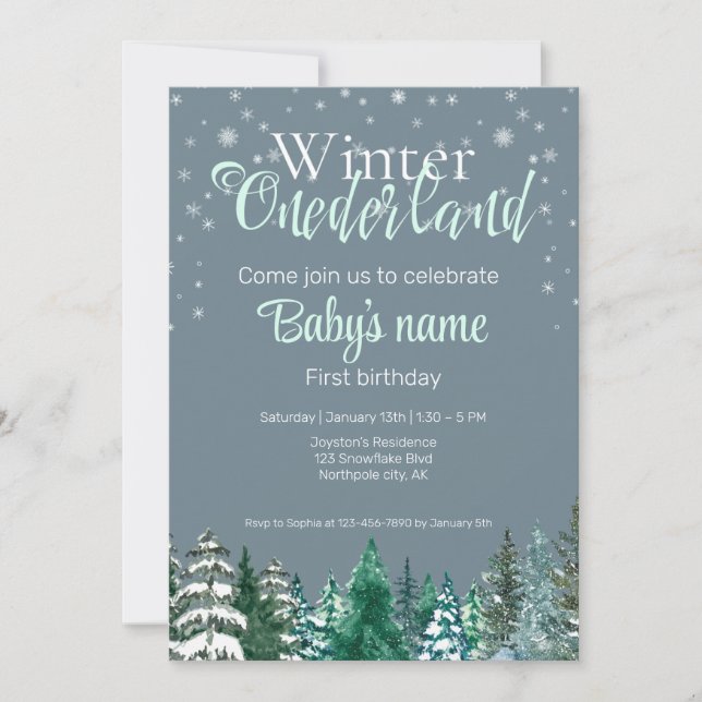 Invitación Invierno Onederland Primer cumpleaños estrella del (Anverso)