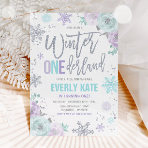 Invitación Invierno ONEderland Primer cumpleaños Silver Lilac